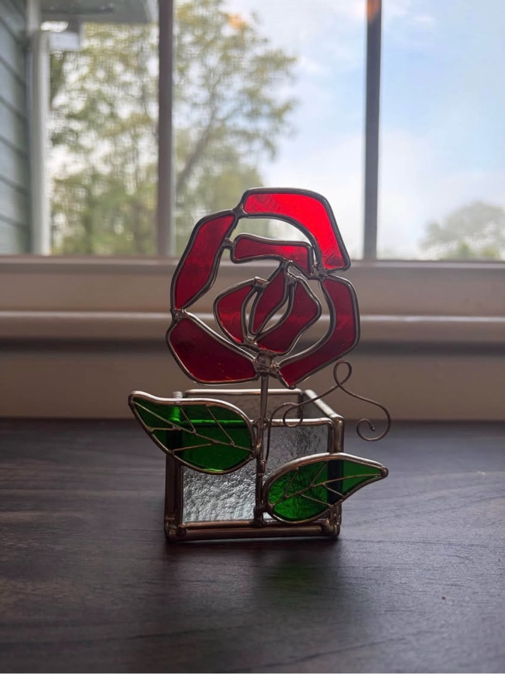 Stained Glass Rose Candle Holder